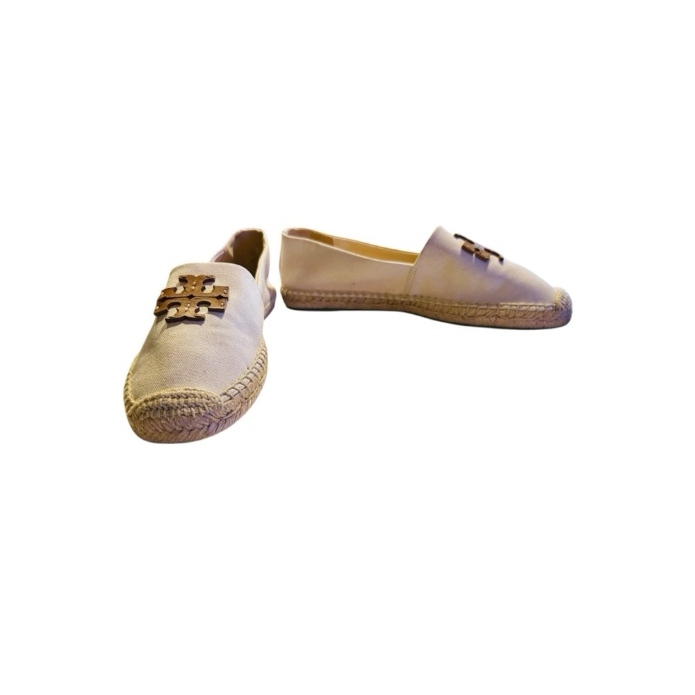Tory Burch Everly Canvas Espadrilles Double T Logo Jute Sole Comfy Size 8